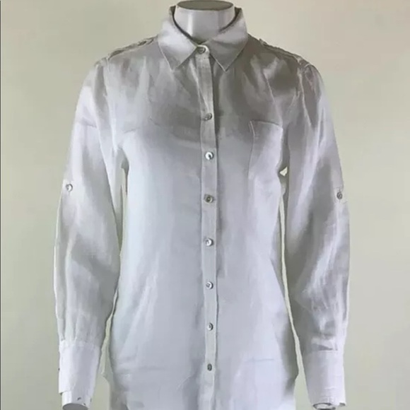 Soft Surroundings Sz S Luxurious Linen Button Top White 100% Linen Blouse - Picture 1 of 6